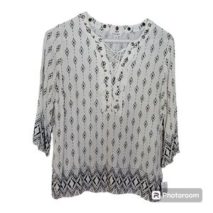 Tribal Jeans Grommet Neck and Tie Pullover